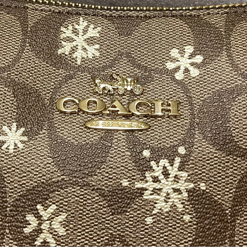 Coach Beige Brown Signature Jacquard Snowflake Print Shoulder Bag